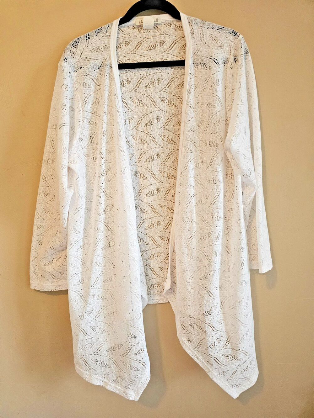 Open Front Solid White XL  lace Cardigan , cover up, boho, beach